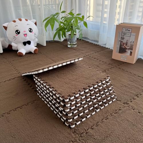 12 Stück 30 Und 60 cm Ineinandergreifende Schaumstoffmatten,Plüsch-Teppich,Flauschige Schaumstofffliesen,Weiche Und Bequeme Spielmatte Puzzle-Bodenmatte Für Spielzimmer(Size:30x30cm,Color:Kaffee) von YMXBHN