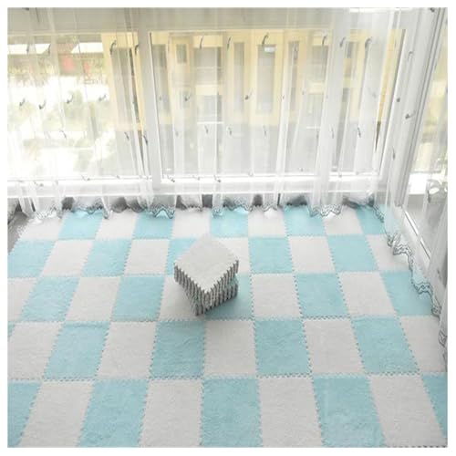 YMXBHN Ineinandergreifende Schaumstoffmatten,32 Stück Flauschige Plüschteppichfliesen,Quadratischer Schaumstoff-Puzzle-Bodenmatten,Weiche Spielmatte Für Wohnzimmer,S(Size:0.6cm,Color:Hellblau + Weiß) von YMXBHN