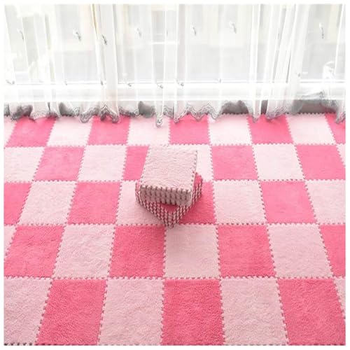 YMXBHN Ineinandergreifende Schaumstoffmatten,32 Stück Flauschige Plüschteppichfliesen,Quadratischer Schaumstoff-Puzzle-Bodenmatten,Weiche Spielmatte Für Wohnzimmer,S(Size:0.6cm,Color:Rose red + pink) von YMXBHN