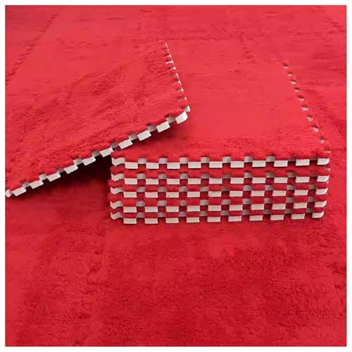 YMXBHN Flauschige Schaumstoff-Bodenfliesen – Quadratische Schaumstoff-Puzzlematte – 8-Teilige Ineinander Greifende Teppichfliesen – Weich Spielmatte Für Kinder,30X30 cm,Rot von YMXBHN