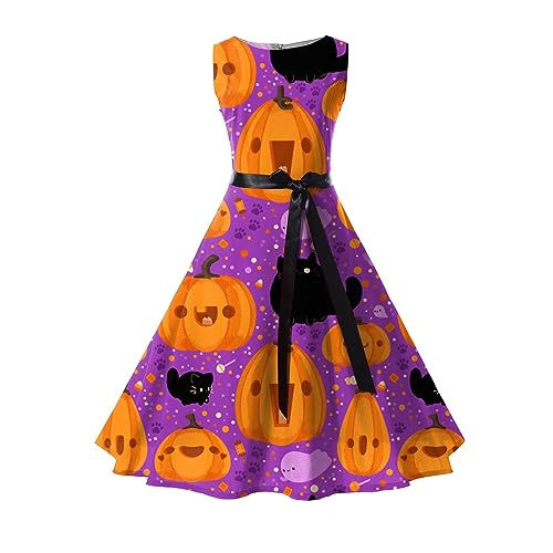 YNIEIAA Halloween Kleid Schwarzes O-Ausschnitt Kurzen Ärmel Halloween Kostüm Kinder Vampir Reguläre Passform Faltenrock Klamotten für Damen für Bankett von YNIEIAA