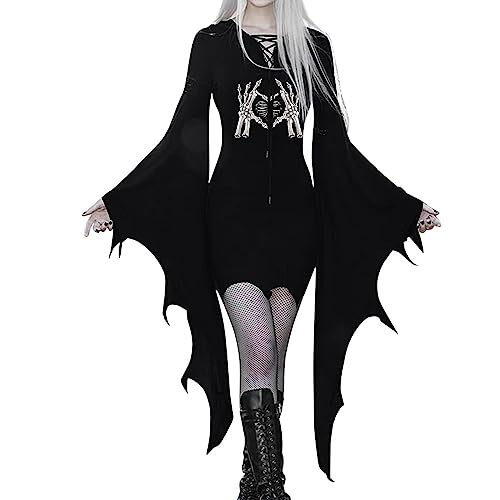 YNIEIAA Halloween Kostüm Damen,Schwarz Mittelalter Gothic Punk Sexy Kleid Vampir Wednesday Teufel Hexe Fledermaus Adams Sensenmann Maleficent Medusa Kostüme Erwachsene Kleidung für (Z21-White, M) von YNIEIAA