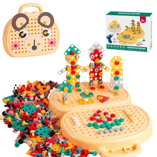 YNNHUDEEP Montessori Spielzeug-Montessori Spiel Magic Toolbox, Neue kreative Toolbox 2024, Mosaik Puzzle Spiel, Montessori Spielzeug beginnt im Alter von 3,Gelb von YNNHUDEEP