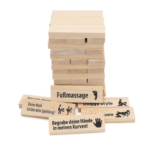 YNNHUDEEP Super Naughty Block Tower Game,48 Holzblöcke mit Wahrheit oder Pflicht Fragen & Herausforderungen,Lustiges Paarspiel,Love & Naughty Stapelturm Holzblöcke für Erwachsene von YNNHUDEEP