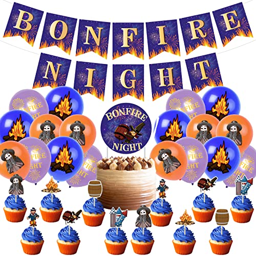 Bonfire Night Party Decorations Guy Fawkes Bonfire Banner Bonfire Night Balloon Fireworks Night Cupcake Toppers for Bonfire Night Party supplies von YNOUU