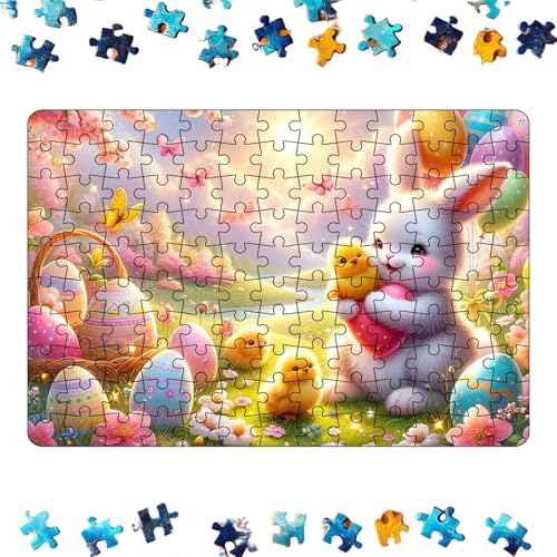 YNPQTDS 30x21cm Osterhasen Puzzle Osterpuzzle Für Kinder Ostereier Puzzle 130 Teile Kunst Osterpuzzle Osterhasen Eier Handarbeit Für Die Familie Lernspielzeug Und Heimdekoration von YNPQTDS