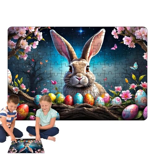 YNPQTDS 30x21cm Osterhasen Puzzle Osterpuzzle Für Kinder Ostereier Puzzle 130 Teile Kunst Osterpuzzle Osterhasen Eier Handarbeit Für Die Familie Lernspielzeug Und Heimdekoration von YNPQTDS