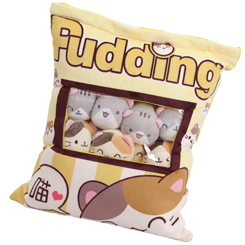 YNPQTDS 40 X 36 cm Pudding Kissen Katze Katze Plüsch Kissen Snack Kissen Reißverschluss Design Abnehmbar Daunenbaumwolle Pudding Peluche Mit 8 Süße Katzen Für Teens Mädchen Kinder von YNPQTDS