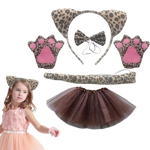 YNPQTDS Leopardenohren Stirnband für Kinder, 5X Katzenohren-Kostüm-Set für Halloween, mit Tutu-Klauen, Tiere, Cosplay-Set, Krawatte, Stirnband, Cosplay-Kostüm für Kinder YNPQTDS Leopardenohren Stirnband für Kinder, 5X Katzenohren-Kostüm-Set für Halloween, mit Tutu-Klauen, Tiere, Cosplay-Set, Krawatte, Stirnband, Cosplay-Kostüm für Kinder von YNPQTDS