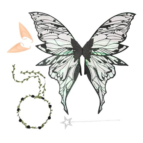 YNPQTDS Schmetterlingsflügel für Mädchen - Engelsflügel Kostüm Set Mit Blumigem Kopfschmuck Und Elfenohren | Kostümzubehör Für Prinzessinnen Rollenspiel Bühnenauftritt YNPQTDS Schmetterlingsflügel für Mädchen - Engelsflügel Kostüm Set Mit Blumigem Kopfschmuck Und Elfenohren | Kostümzubehör Für Prinzessinnen Rollenspiel Bühnenauftritt von YNPQTDS