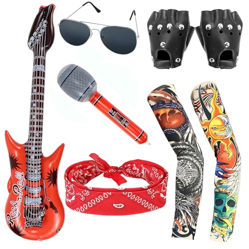 6 Stücke Rocker Kostüm Herren, Rockstar Kostüm, Punk Rockstar Fasching, Gothic Rocker Kostüm Set für Cosplay Halloween Fasching Karneval Thema Party 6 Stücke Rocker Kostüm Herren, Rockstar Kostüm, Punk Rockstar Fasching, Gothic Rocker Kostüm Set für Cosplay Halloween Fasching Karneval Thema Party von YNR