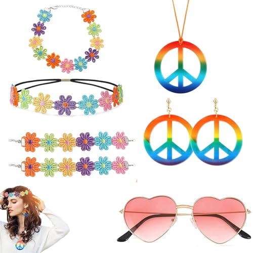 8 Stücke Hippie Accessoires Damen, Flower Power Accessoires, Hippie Kostüm Set, Hippies Kostüm Damen Zubehör, 60er 70er Jahre Bekleidung von YNR
