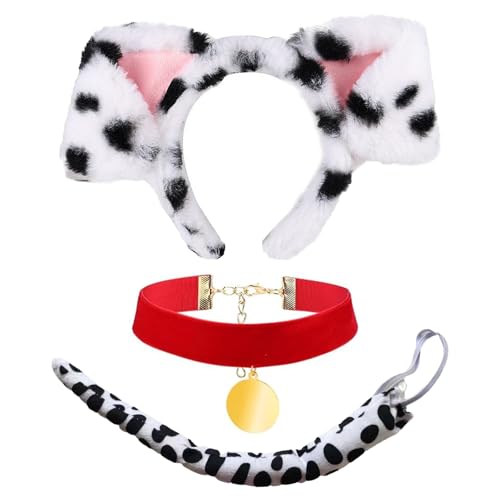 YNR Dalmatiner-Kostüm-Set, Hundeohren-Kostüm, Tier-Dalmatiner-Kostüm-Set mit Hundeohren, Stirnband, Schwanz, Halsband für Tierkostüm, Cosplay, Party, Weltbuchtag, Kostümparty, Zubehör, 3-teilig YNR Dalmatiner-Kostüm-Set, Hundeohren-Kostüm, Tier-Dalmatiner-Kostüm-Set mit Hundeohren, Stirnband, Schwanz, Halsband für Tierkostüm, Cosplay, Party, Weltbuchtag, Kostümparty, Zubehör, 3-teilig von YNR