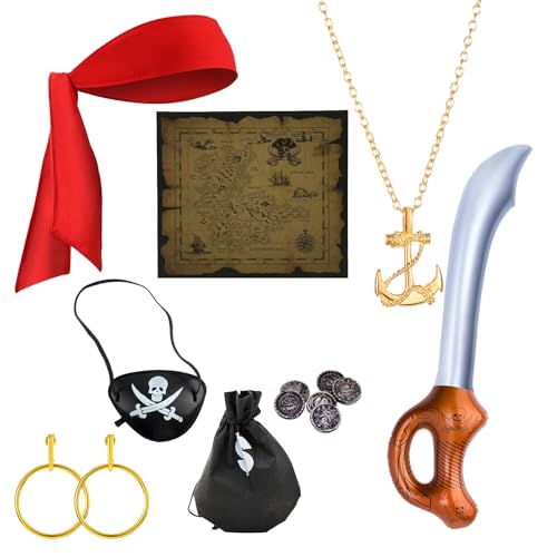8 Stück Piraten Kostüm Zubehör Set - Vintage Accessoires für Erwachsene Captain Kostüm - Piraten Set 8 Stück Piraten Kostüm Zubehör Set - Vintage Accessoires für Erwachsene Captain Kostüm - Piraten Set von YNR