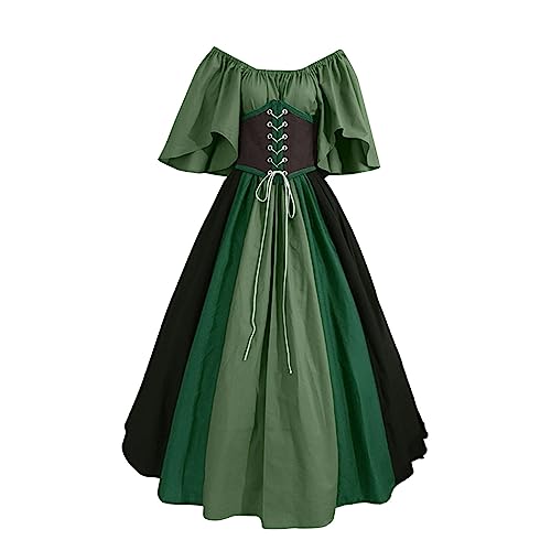 YNnkian Mittelalter Kleidung Damen Rock Cosplay Prinzessin Kleidung Gewand Halloween Party Prinzessin Kostüm Faschings V Ausschnitt Trompetenärmel Mittelalter Viktorianischen Königin Kleider von YNnkian