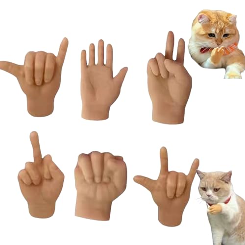 Mini Hands for Cats, Tiny Hands for Cats, Folded Finger Puppets Folded, Cat Mini Hands Crossed, Funny Cat Finger for Cats and Dogs (6pcs-A) von YODAOLI