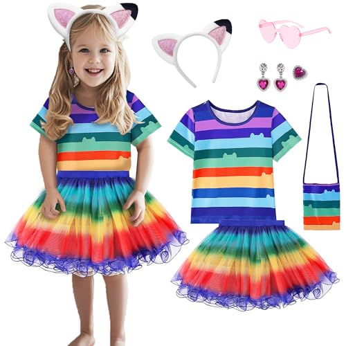 YODISON Katzenpuppenhaus Regenbogen Tutu Kleid für Mädchen Geburtstag Outfit Set Kostüme mit Stirnband und Tasche Halloween Party Regenbogen 110cm/3-4T YODISON Katzenpuppenhaus Regenbogen Tutu Kleid für Mädchen Geburtstag Outfit Set Kostüme mit Stirnband und Tasche Halloween Party Regenbogen 110cm/3-4T von YODISON