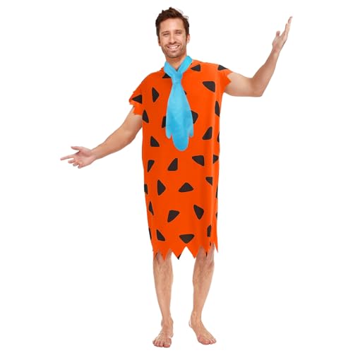 YODITI Halloween Erwachsene Höhlenmensch Kostüm - Paare Halloween Kostüme für Erwachsene Lustiges Familienoutfit, Orange/Abendrot im Zickzackmuster (Sunset Chevron), XL von YODITI