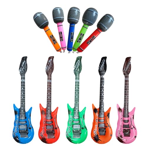 YOFANUP Aufblasbare Instrumente Set, Aufblasbares Musikinstrument, Aufblasbares Gitarrenmikrofon, Rock and Roll Musikinstrumente Requisiten für Musik Party Dekorationen (Kleine Größe) von YOFANUP