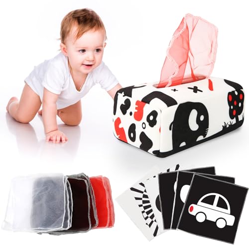 YOGINGO Montessori Spielzeug ab 1 Jahr - Baby Spielzeug Tissue Box - Hohem Kontrast Babyspielzeug Für Babys 0-12 Monate, Jungen&Mädchen Kinder Frühes Lernspielzeug Baby Geschenke(Schwarz und Weiß) von YOGINGO