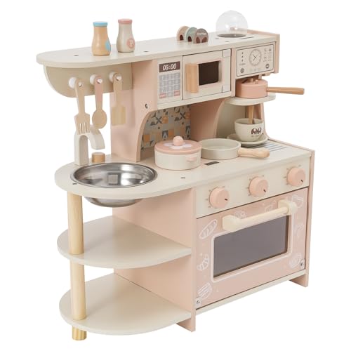 Kleinkind-Spielküche, Holzspielzeug, Kinderküchen-Spielset mit Kaffeemaschine, Spielfutter, Küchenzubehör, Kochset, Pädagogisches Spielzeug ab 3 Jahre von YOICUATGNA