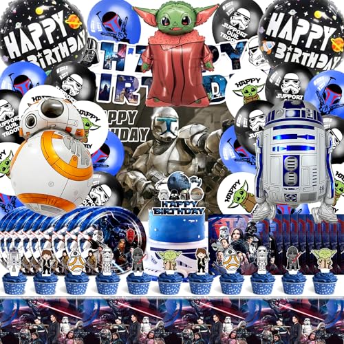 81 Pcs Star Geburtstagsdeko, Star Geburtstag Dekoration Set, Wars Geburtstag Luftballon, Star Geburtstagsgeschirr, Wars Geburtstags Party Dekoration Set, Geschirr Teller Tischdecke Servietten 81 Pcs Star Geburtstagsdeko, Star Geburtstag Dekoration Set, Wars Geburtstag Luftballon, Star Geburtstagsgeschirr, Wars Geburtstags Party Dekoration Set, Geschirr Teller Tischdecke Servietten von YOILIK