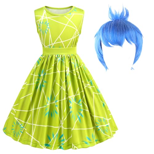 YOILIK Joy Inside Out Kostüm für Mädchen, 3-10 Jahre Joy Inside Out Costume Kids, Joy Inside Kleid, Joy Inside Out Cosplay, Joy Inside Out Kostüm für Mädchen mit Accessoires, Joy Costume mit Perücke von YOILIK