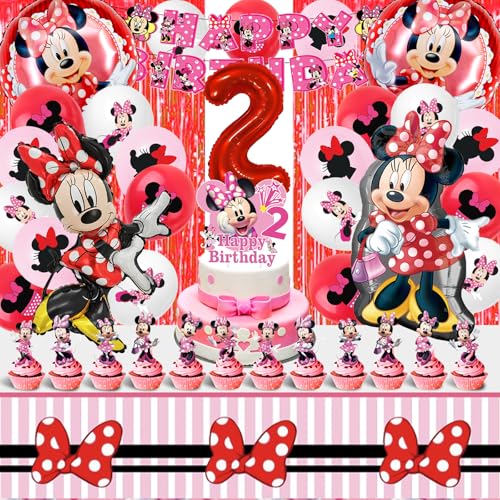 Minni 2 Jahre Deko Geburtstag, Minni 2 Jahre Geburtstagsdeko Luftballons, Minni 2 Jahre Luftballons, Minni 2 Jahre Geburtstagsdeko Mädchen, Minni Birthday Party Supplies Geburtstagsdeko (Rosa) von YOILIK