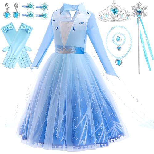 YOILIK Eiskönigi Els Prinzessin Kleid für Mädchen, 3-7 jahre Els Kostüm Kinder, Els Kostüm Kinder mit Zubehör, Froze kostüm mädchen, Els Froze Cosplay Outfit Verkleidung, Els Set Mädchen Kleidung von YOILIK