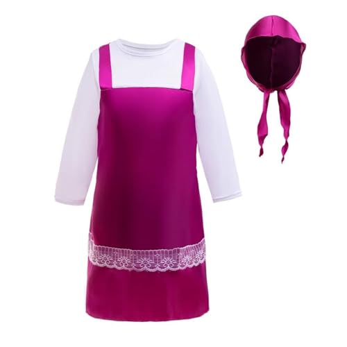 YOILIK Masha Kostüm Mädchen, 2-4 Jahre Masha Kostüm Kinder, Costume Carnevale Masha, Masha and the Bear Costume, Masha Kleidung, Masha Cosplay, Mascha Verkleidung, Masch Kleidung und Accessoires von YOILIK