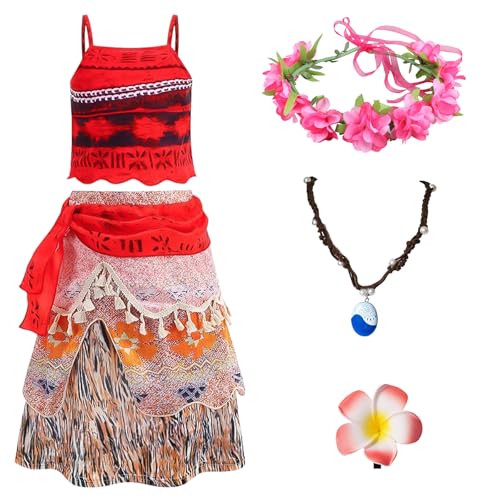 Vaiana Kostüm Kinder, 3-11Jahre Vaiana Kostüm Mädchen, Moana kleidung Kinder, Moana Prinzessin kleid für Mädchen, Prinzessin Festkleid mit Girlande, Geeignet für Mottopartys, Cosplay, Karnevalskostüme von YOILIK