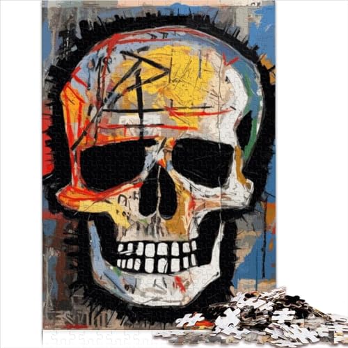 Basquiat-Stil Totenkopf-Puzzle für Erwachsene, 1000 Teile, Puzzle für Erwachsene, Lernspielzeug aus Holz ab 12 Jahren, Puzzlegröße mit Denkschwierigkeiten (50x75 cm) von YOITS