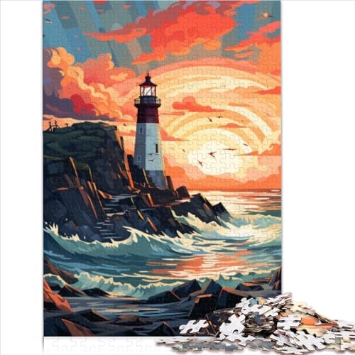 Erwachsene Puzzle Leuchtturm Sonnenuntergang Puzzle für Erwachsene 1000 Teile Holzpuzzle Spielzeug für Mädchen und Spielzeug für Jungen Tolles Geschenk für Erwachsene Größe (50x75 cm) von YOITS