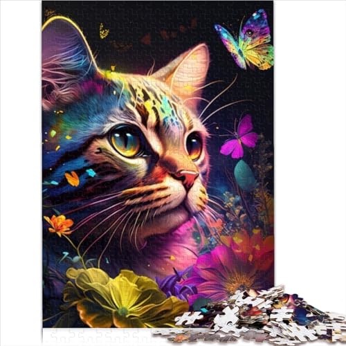 Kinderpuzzle, Katze und Blume, Neonfarben, 1000 Teile, Erwachsenenpuzzle, Papppuzzle für Erwachsene und Kinder, tolles Geschenk für Erwachsene, Größe (50x75 cm) von YOITS