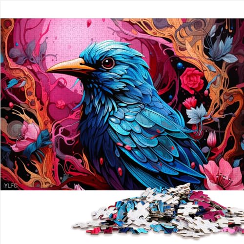 Kinderpuzzles Blauer Vogel und Blumen, 500 Teile, einzigartige Holzpuzzles für Erwachsene und Kinder, Puzzle-Geschenkgröße (38x52 cm) von YOITS