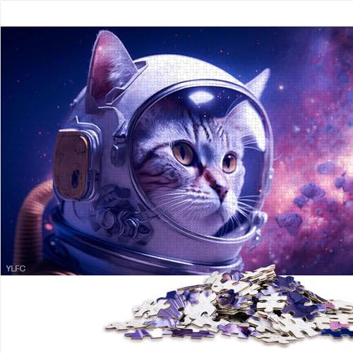 Puzzles für Erwachsene, Katzen-Astronaut, 1000-teiliges Puzzle, Holzpuzzlespiel, Teenager, Heimstil, Puzzlegröße (50x75 cm) von YOITS