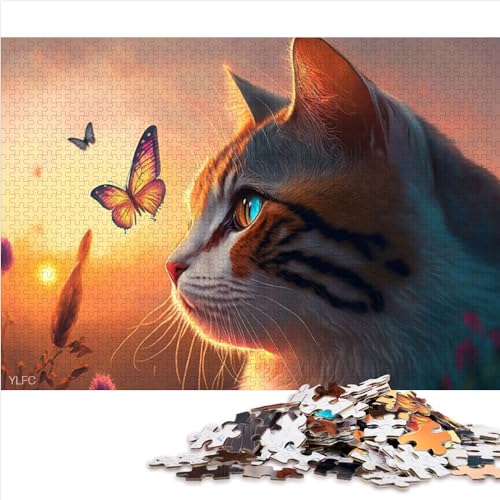 Puzzles für Kinder, Katze, Schmetterling, 1000 Teile, Holzpuzzle für Erwachsene, für Erwachsene und Kinder, schwierige Puzzlegröße (50x75 cm) von YOITS