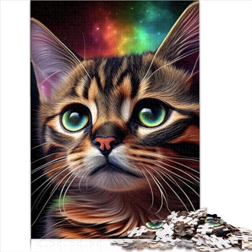 für ErwachsenePuzzleGames Katze Galaxy Tiergesichtspuzzles für Erwachsene 1000 Teile Holzpuzzle 12 Jahre und älter Erwachsenenpuzzlespielgröße (50x75cm) von YOITS