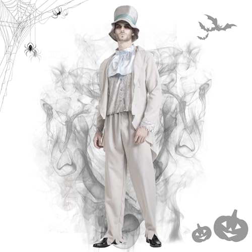 YOMIQIU Halloween Geister Bräutigam Kostüm: Geister-Bräutigamkostüm für Herren, Mottoparty Erwachsenen-Kostüm Verkleidung Kleidung Rollenspiel für Halloween Karneval Party (M) von YOMIQIU