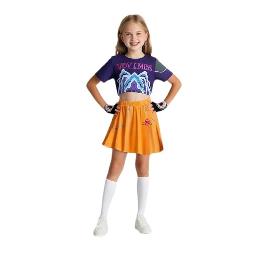 YOMORIO Demon Hunters Kostüm für Mädchen Halloween Verkleidung für Kinder Faschingskostüm für Partys & Rollenspiele Dämonenjäger Outfits für Kinder von 3 bis 12 Jahren Orange XL von YOMORIO