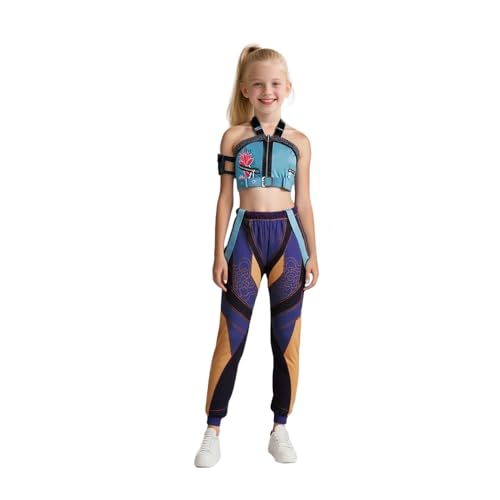YOMORIO Demon Hunters Kostüm für Mädchen Popstar Style Verkleidung Set für Halloween, Karneval, Cosplay Demon Hunters Outfit für Kinder 3–12 Jahre Blau XL von YOMORIO