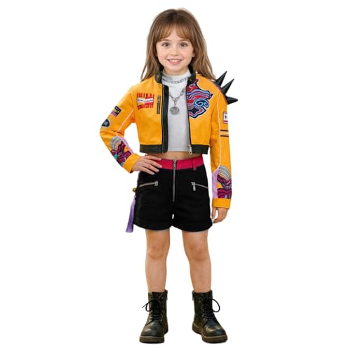 YOMORIO Demon Hunters Kostüm für Mädchen Popstar Style Verkleidung Set für Halloween, Karneval, Cosplay Demon Hunters Outfit für Kinder 3–12 Jahre Gelb L von YOMORIO