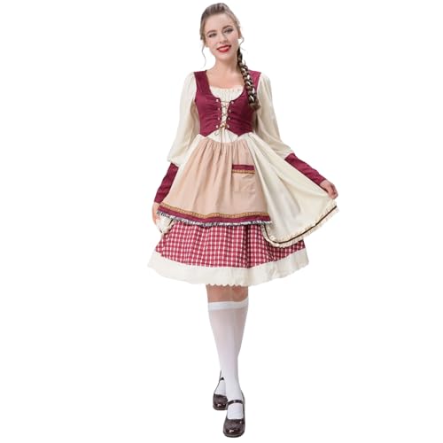 YOMORIO Dirndl Damen Oktoberfest Kleid mit Mittelalter Kapuzenumhang Vintage Trachtenkleid mit Schürze Traditionelles Märchen Kostüm Outfit YOMORIO Dirndl Damen Oktoberfest Kleid mit Mittelalter Kapuzenumhang Vintage Trachtenkleid mit Schürze Traditionelles Märchen Kostüm Outfit von YOMORIO