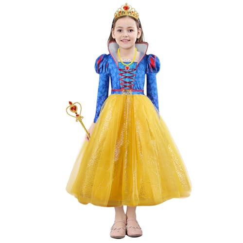 YOMORIO Gelbes Prinzessinnenkleid Märchen Kostüm mit Tüllrock Geburtstag Party Halloween Karneval Cosplay Kleider von YOMORIO