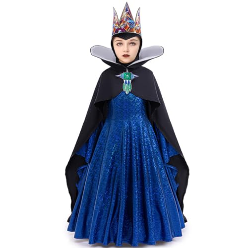 YOMORIO Mädchenkostüm Böse Königin mit Umhang und Krone Halloween Märchenkostüm von YOMORIO