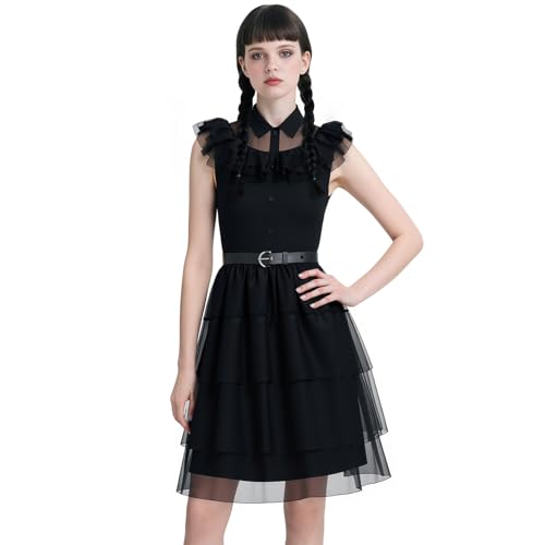 YOMORIO Wednesday Kostüm Damen Schwarzes Gotisch Cosplay Kleid Halloween Karneval Outfit für Frauen YOMORIO Wednesday Kostüm Damen Schwarzes Gotisch Cosplay Kleid Halloween Karneval Outfit für Frauen von YOMORIO