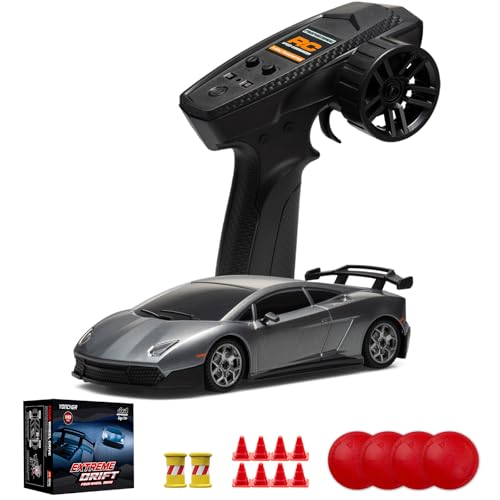 YONCHER RC Drift Auto Ferngesteuertes mit Gyro, Profi 1:43 Mini RC Drift Car Vollproportional, 4WD RC Auto mit Blinkleuchte, 100M Kontrollabstand, für Erwachsene und Kinder, Grau von YONCHER