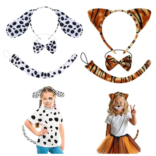 YONEEKSS 2 Sets Tierkostüm-Zubehör für Kinder und Erwachsene, Dalmatiner- und Tiger-Kostüm, Haarbänder, Ohr- und Schwanzfliege, Dalmatiner, Tiger und gepunkteter Hund, Kopfschmuck für YONEEKSS 2 Sets Tierkostüm-Zubehör für Kinder und Erwachsene, Dalmatiner- und Tiger-Kostüm, Haarbänder, Ohr- und Schwanzfliege, Dalmatiner, Tiger und gepunkteter Hund, Kopfschmuck für von YONEEKSS