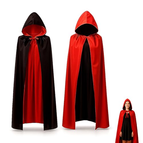 YONEEKSS Halloween-Vampirumhang, schwarz-rot, doppelseitig, mit Kapuze, für Unisex, Erwachsene, Cosplay, Rave, Halloween-Kostüme (150 cm) von YONEEKSS