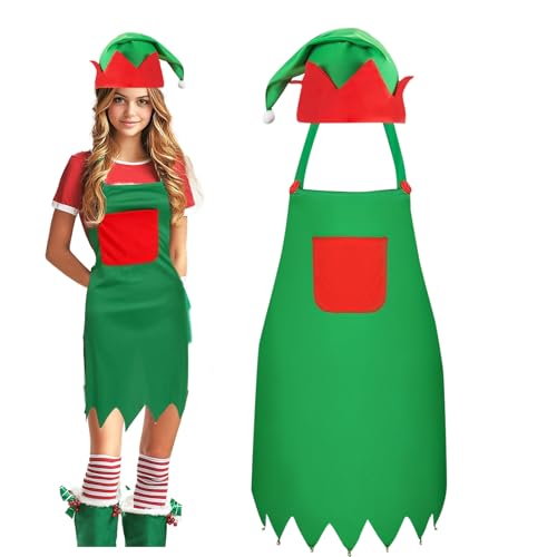 YONEEKSS Weihnachtselfenschürze und Elfenmütze Set, Xmas Elf Kostüme Set für Elfen Verkleidung Outfits Weihnachten Verkleidung Weihnachtskostüm Erwachsene (Grün) von YONEEKSS